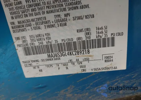 2019 Ford Ecosport Se from USA, damaged, VIN MAJ6S3GL4KC289218